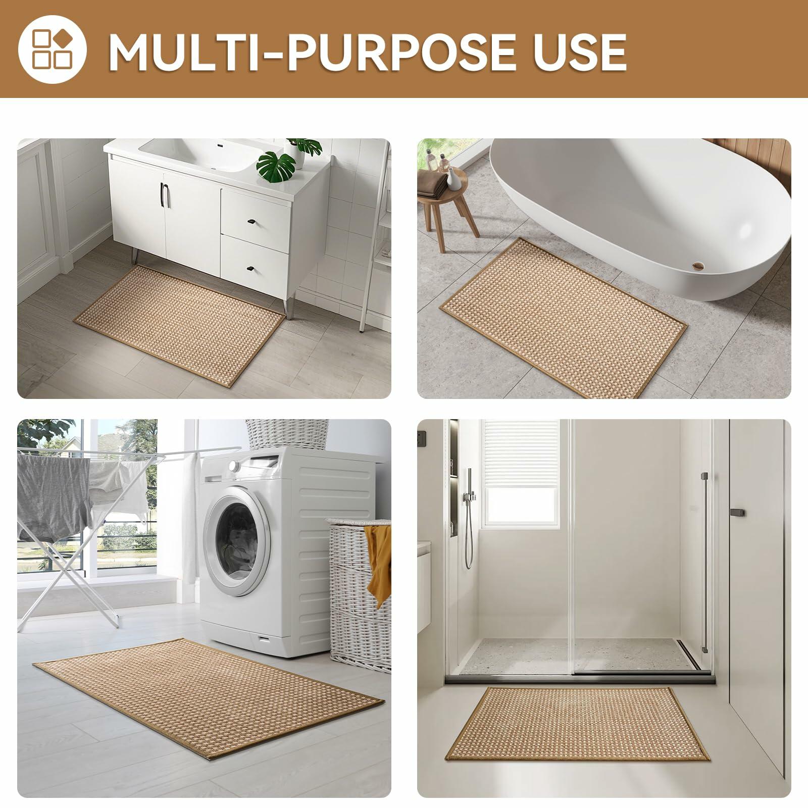YDKGL Non Slip Bath Mat Braided Rubber Backing Brown 24x35 Washable