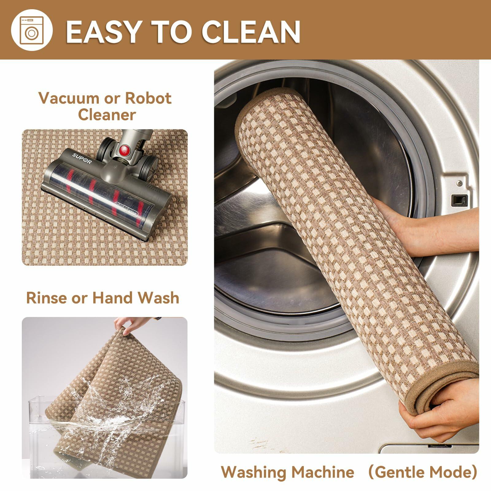 YDKGL Non Slip Bath Mat Braided Rubber Backing Brown 24x35 Washable