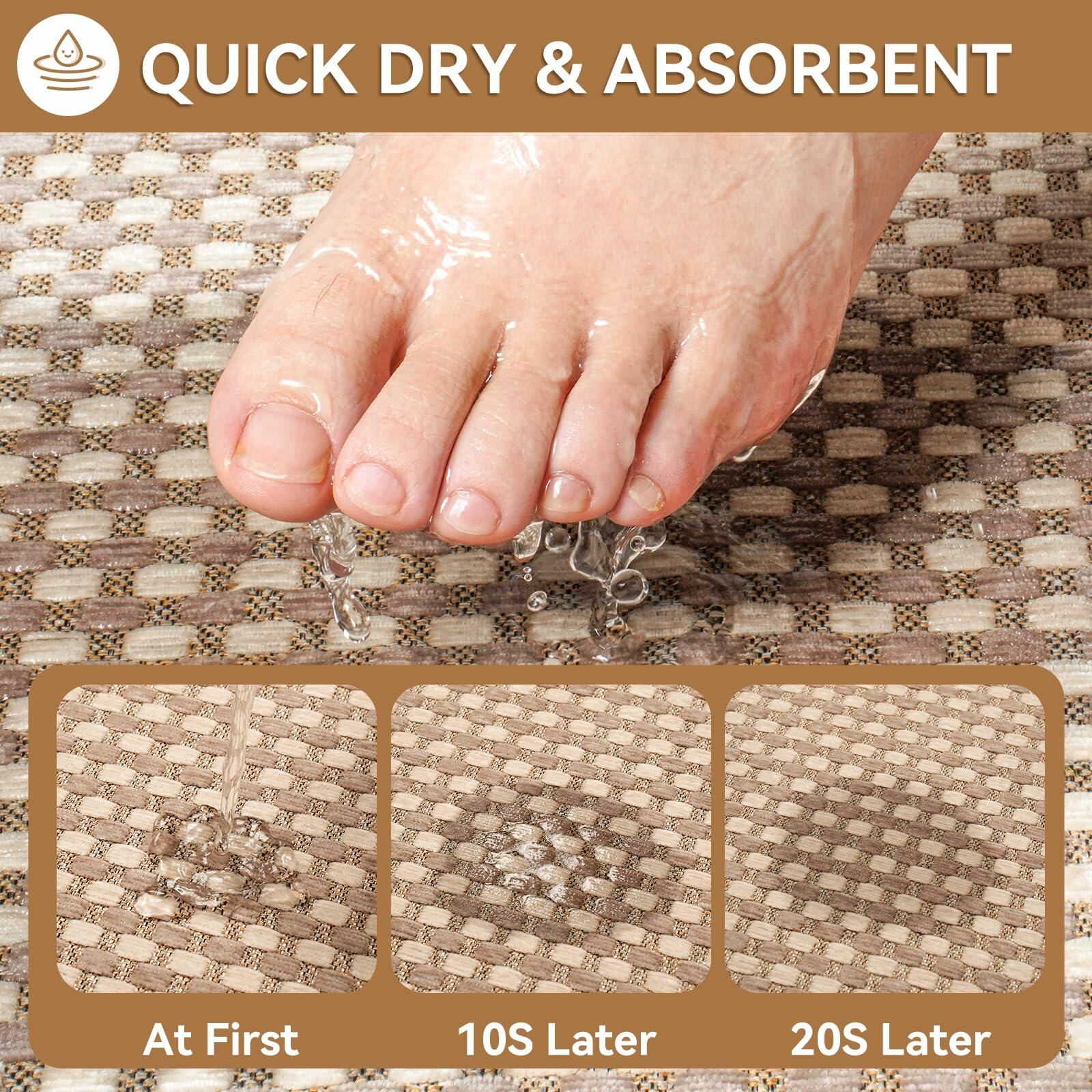 YDKGL Non Slip Bath Mat Braided Rubber Backing Brown 24x35 Washable