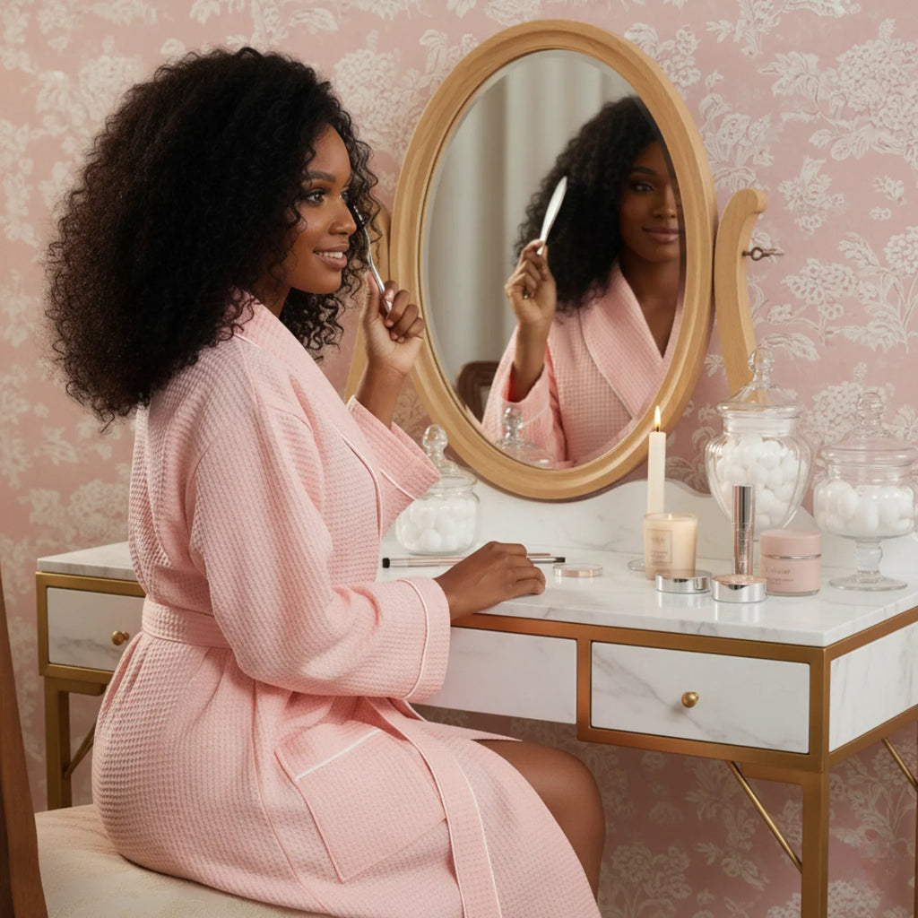 Waffle Piping Bathrobe – Lightweight Spa Comfort