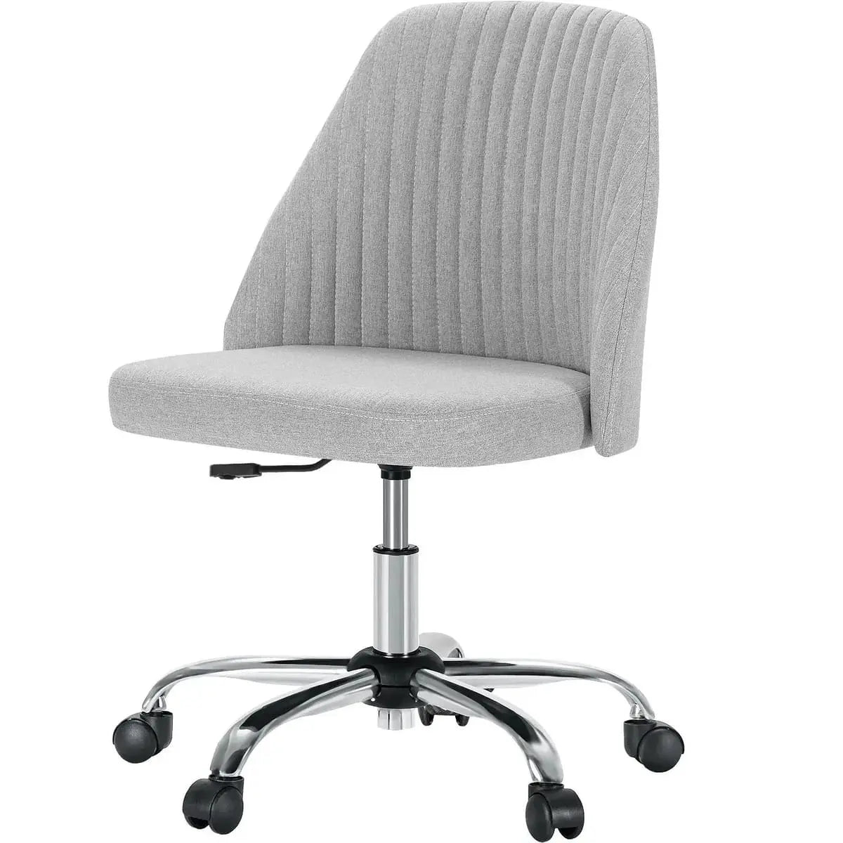 Pink Fabric Armless Swivel Office Chair With Wheels For Home