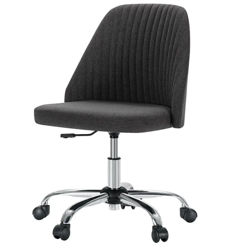 Pink Fabric Armless Swivel Office Chair With Wheels For Home