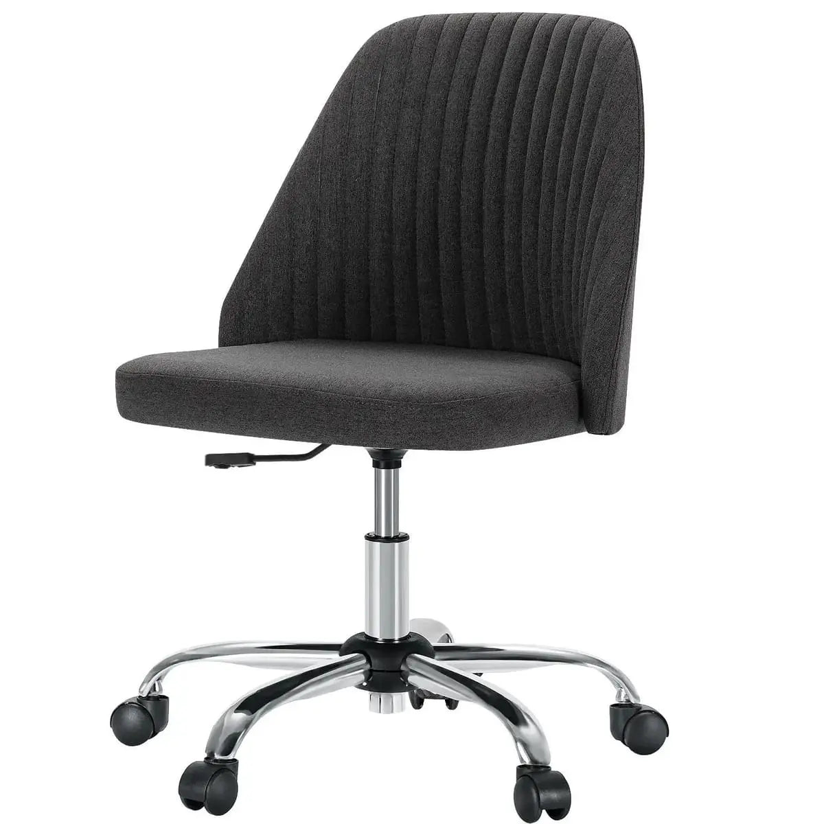 Pink Fabric Armless Swivel Office Chair With Wheels For Home