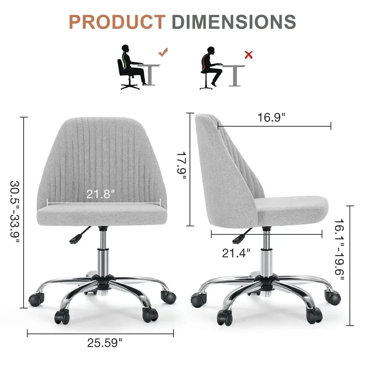 Pink Fabric Armless Swivel Office Chair With Wheels For Home