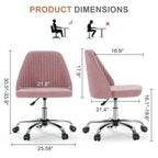 Pink Fabric Armless Swivel Office Chair With Wheels For Home