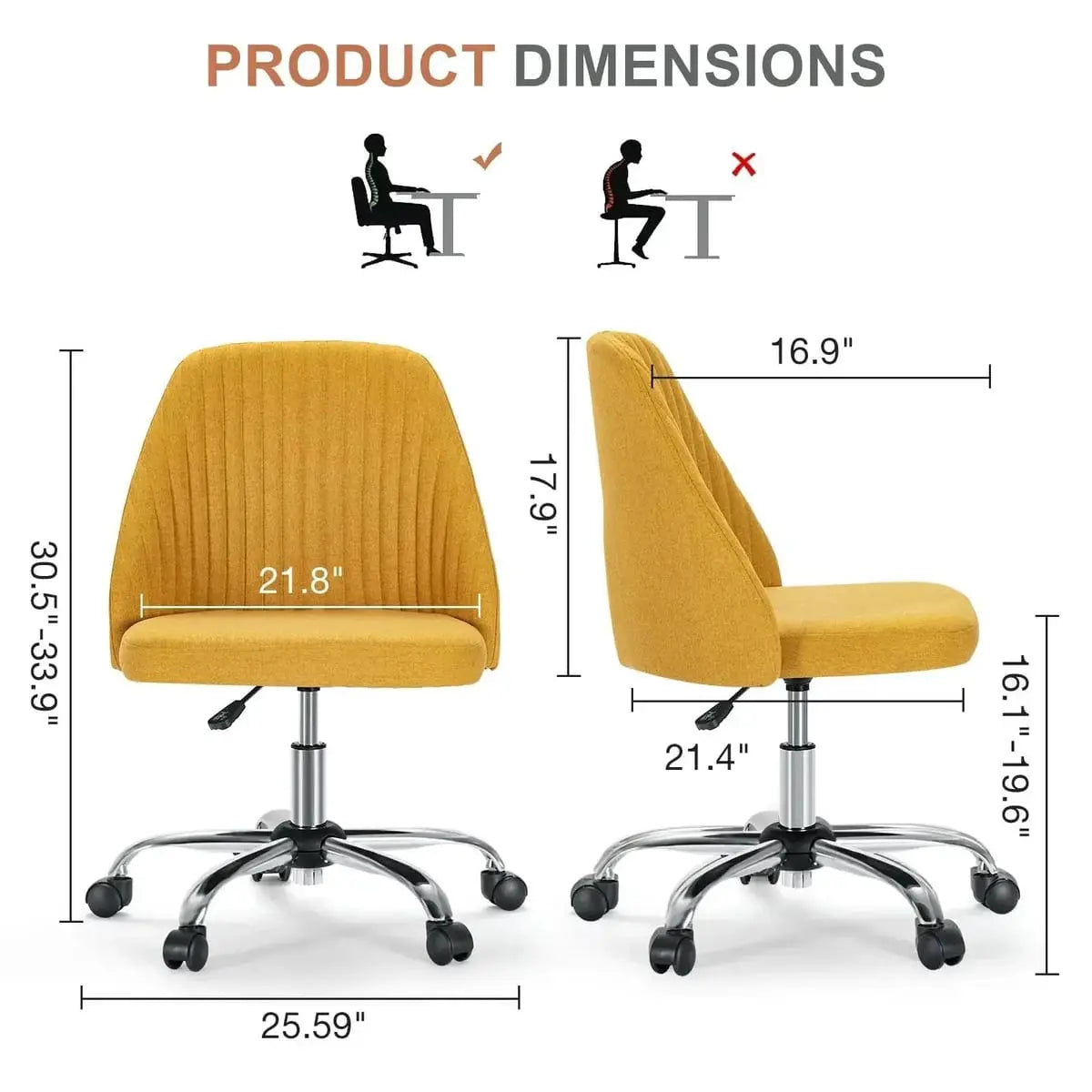 Pink Fabric Armless Swivel Office Chair With Wheels For Home