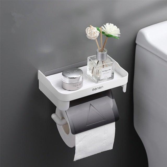 Creative Toilet Paper Roll Holder Shelf for Phone to Toilet Multi-function 3 Colors Phone Holder Stand Bathroom Accessories Self Adhesive No Drilling White Stick On Toilet Paper Holder With Storage Shelf For Bathroom