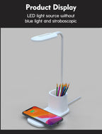 Touch Dimmable LED Desk Lamp 10W Wireless Charging/USB  Charging Table Light for Children Kids Reading Study Bedside Bedroom Decorative Table Lamp Cute Study Lamps for Bedroom Décor