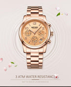Multifunctional Business Women Watches Quartz Waterproof Stainless Watch Elegant Shine Round Design