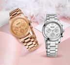 Multifunctional Business Women Watches Quartz Waterproof Stainless Watch Elegant Shine Round Design