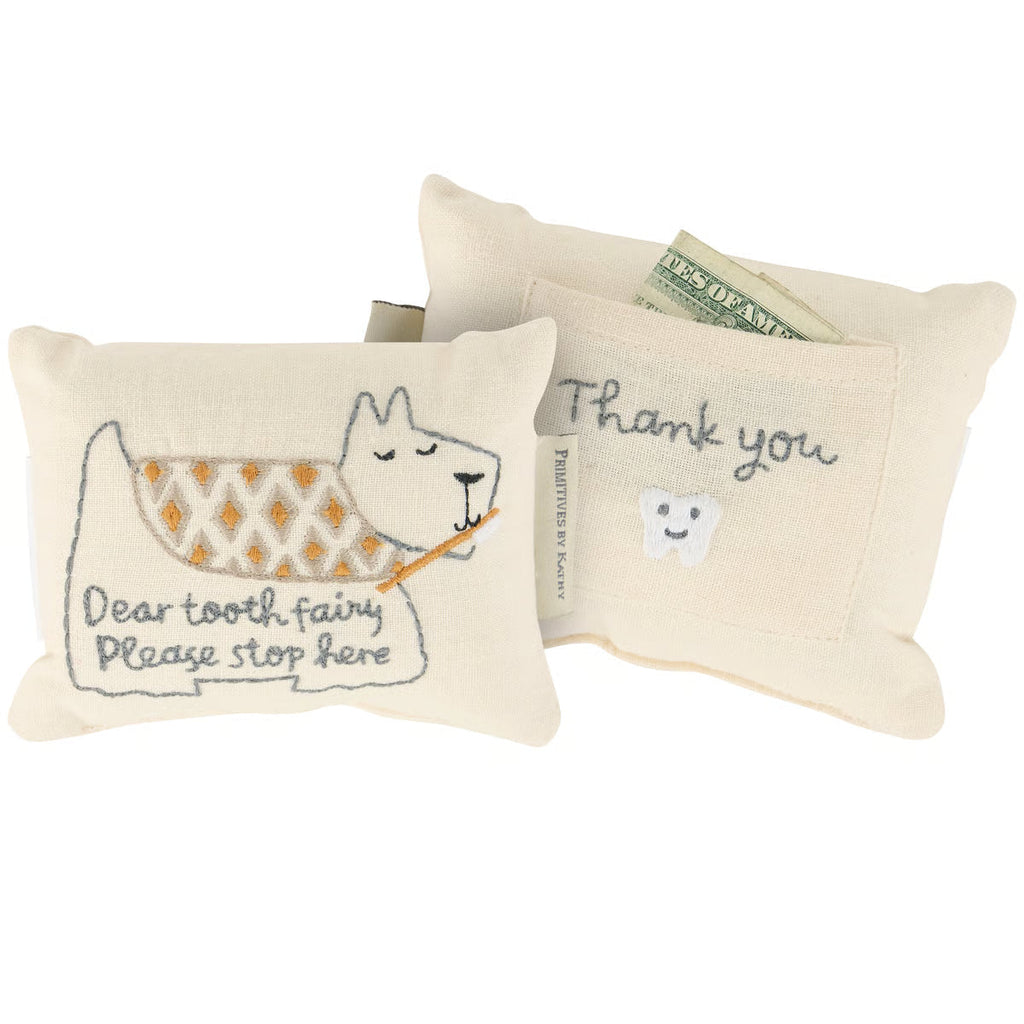 Puppy Dog Tooth Fairy Pocket Pillow by Primitives by Kathy