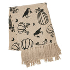 Midnight Harvest Pumpkin & Raven Woven Throw Blanket – 50" x 60" Cozy Fall Accent