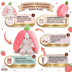 Reversible Strawberry Bunny Plush Toy for Kids Hide and Seek Transforming Toy