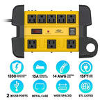 CRST Wide Spaced 8-Outlet Metal Power Strip Surge Protector, 1350 Joules Protection, Dual USB Ports, 15F/6FT Heavy Duty Power Cord with Management Wrap, Wall Mountable Design