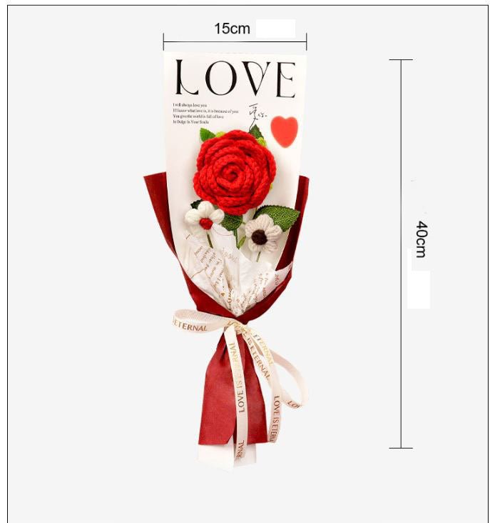 Rose Crochet Bouquet w/ Luxury Gift Bag and Fairy Lights, 3 colors