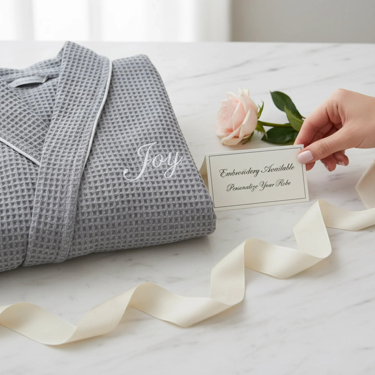 Waffle Piping Bathrobe – Lightweight Spa Comfort