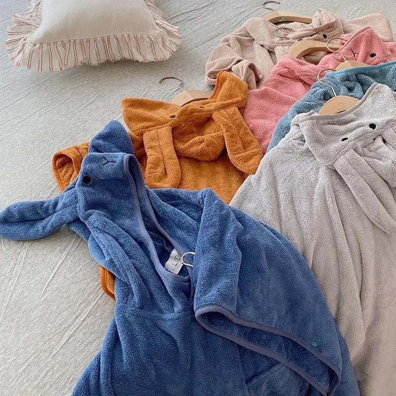 Trendy Rabbit Hooded Cartoon Bathrobes For Girls Boys
