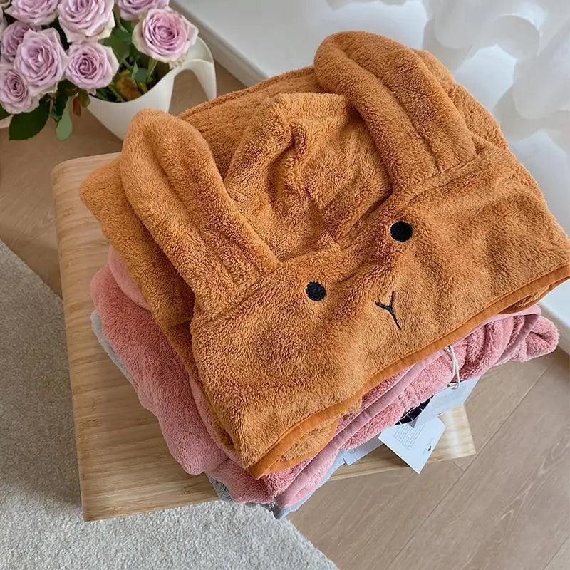 Trendy Rabbit Hooded Cartoon Bathrobes For Girls Boys