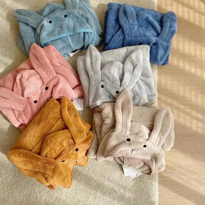 Trendy Rabbit Hooded Cartoon Bathrobes For Girls Boys