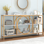 3-Tier Console Table with Faux Marble Top and Storage Shelves for Hallway Living Room