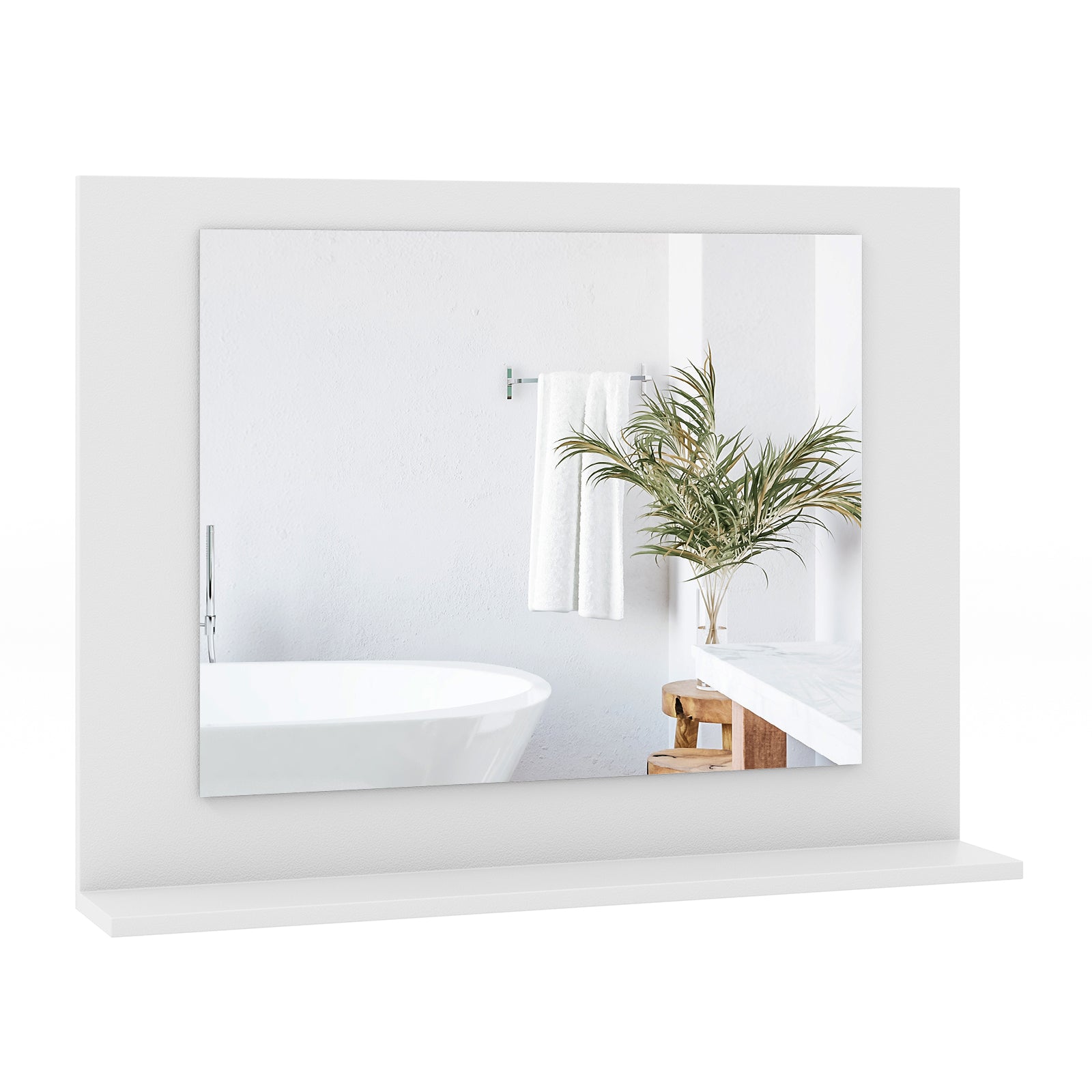 Wood Frame Rectangle Bathroom Mirror with Shelf 23.5 x 17.5 Inch