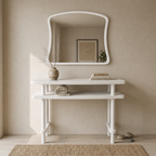Console Table with Mirror Set, Solid Beech Wood Entryway Furniture, Scandinavian Minimalist Vanity