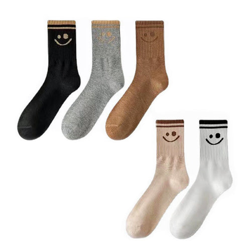 5 Pairs Smiley Face Crew Socks Gift Set–  for Women