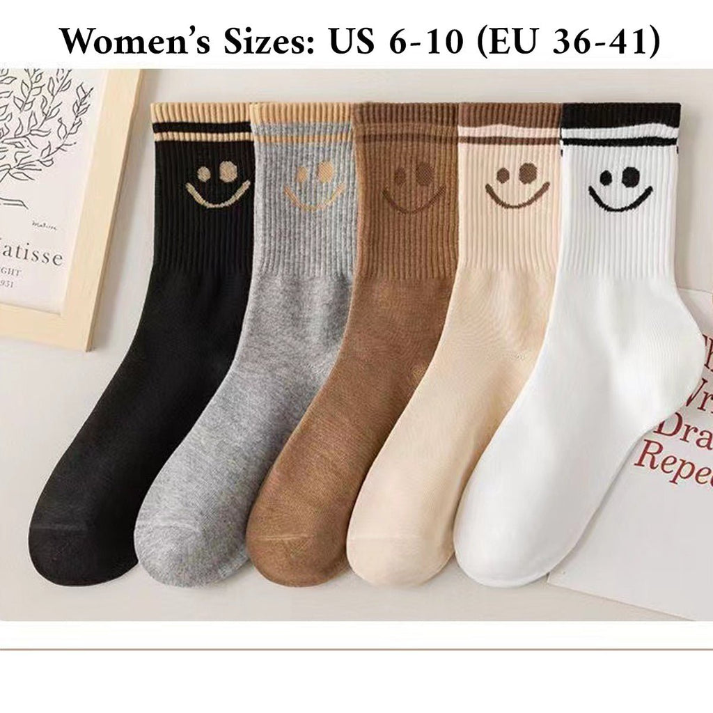 5 Pairs Smiley Face Crew Socks Gift Set–  for Women