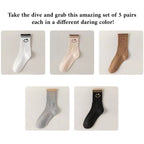 5 Pairs Smiley Face Crew Socks Gift Set–  for Women
