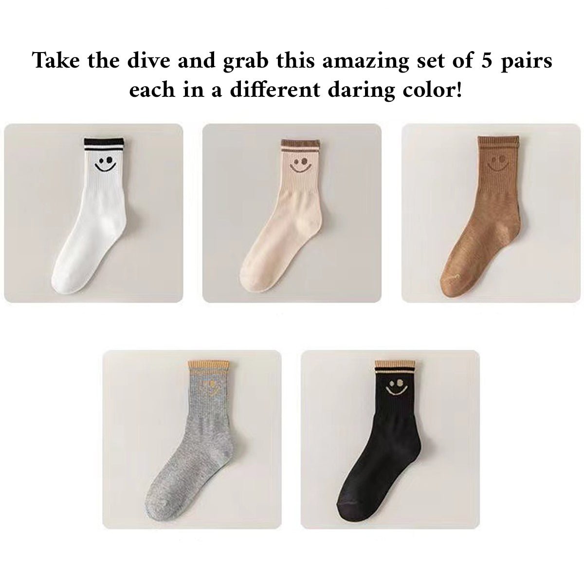 5 Pairs Smiley Face Crew Socks Gift Set–  for Women