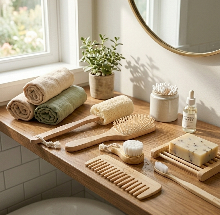 Zero-Waste Bamboo Bath Spa Self-Care Accessories Bundle