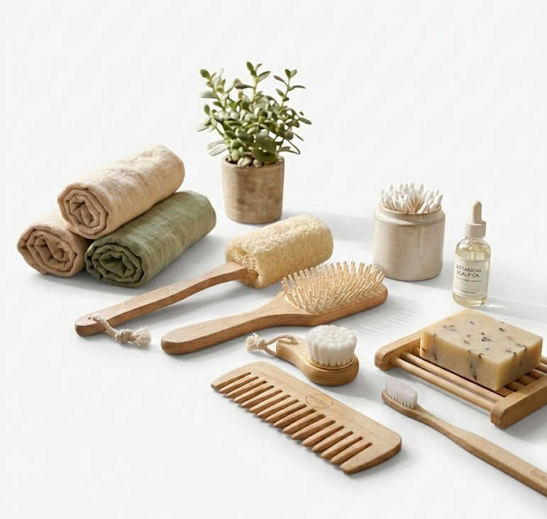 Zero-Waste Bamboo Bath Spa Self-Care Accessories Bundle